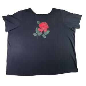 YS Sport by YoungStuff Short Sleeve Nightie Night Dress Black with Red Rose